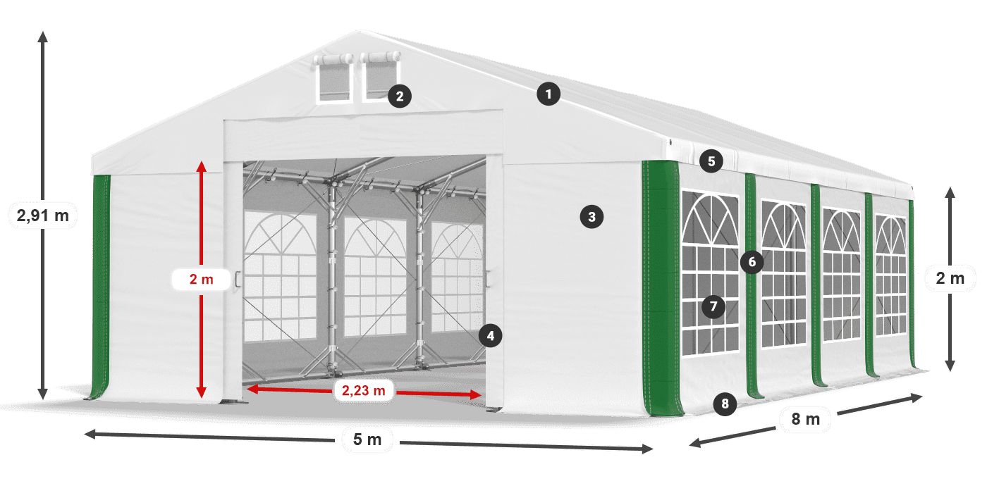Střecha: FR 620 PVC Stěny: SD 500 PVC 2m legenda