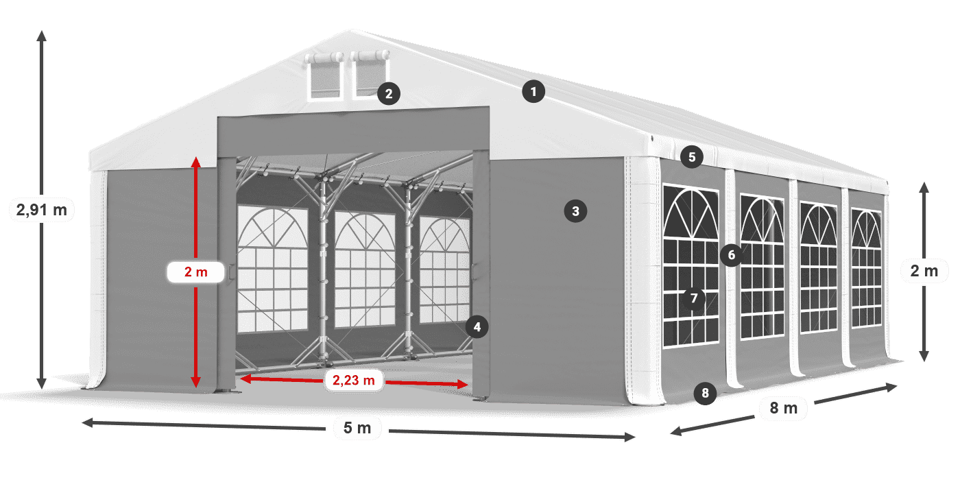 Střecha: FR 620 PVC Stěny: SD 500 PVC 2m legenda