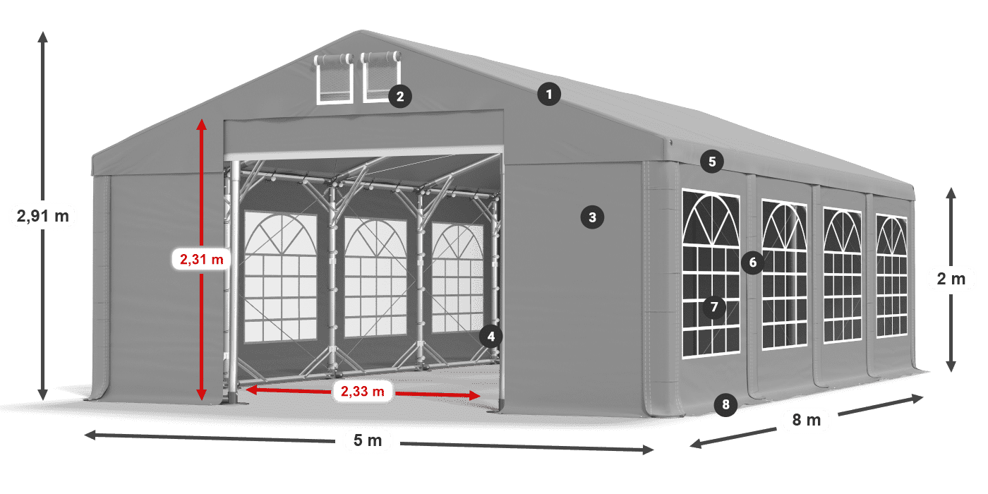 Střecha: FR 620 PVC Stěny: SD 500 PVC 2m legenda
