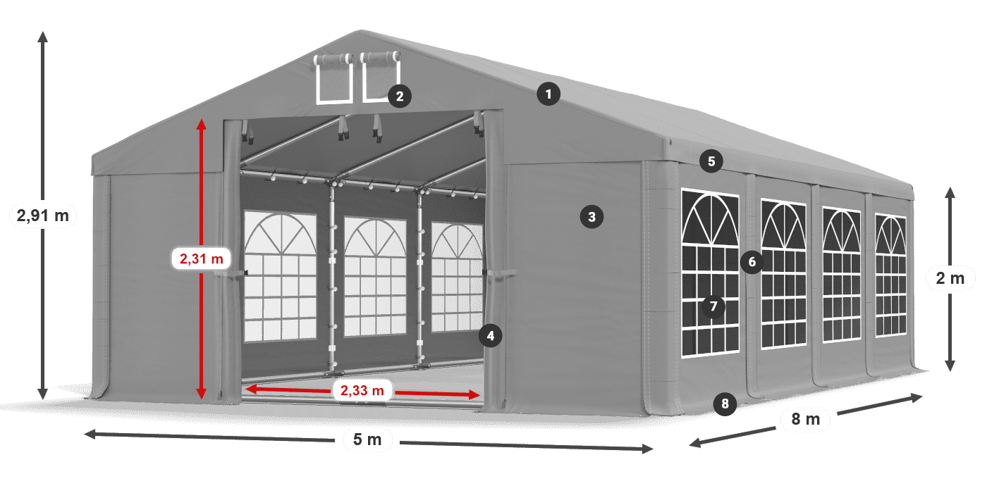 Střecha: FR 620 PVC Stěny: SD 500 PVC 2m legenda