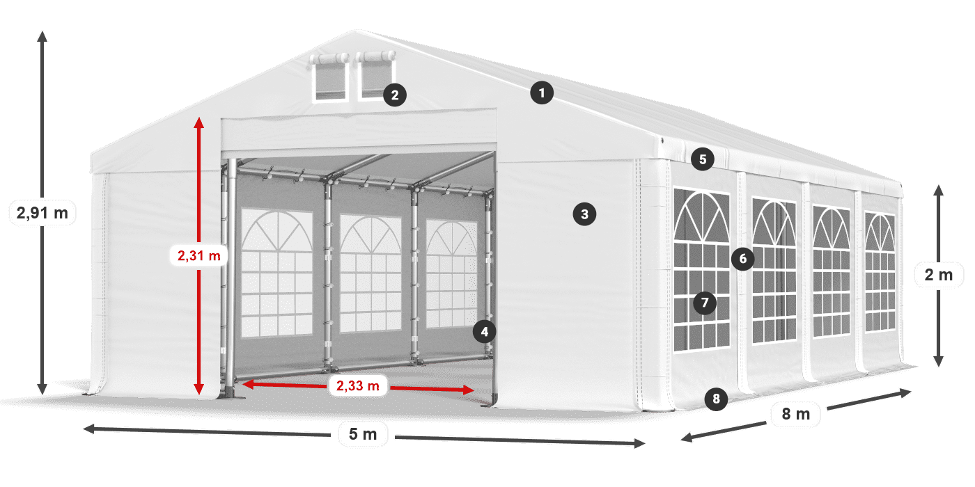 Střecha: FR 620 PVC Stěny: SD 500 PVC 2m legenda