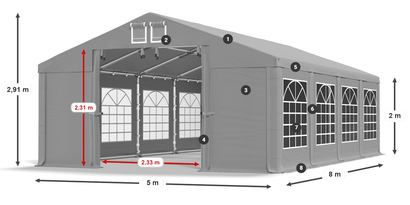 Střecha: FR 620 PVC Stěny: SD 500 PVC 2m legenda