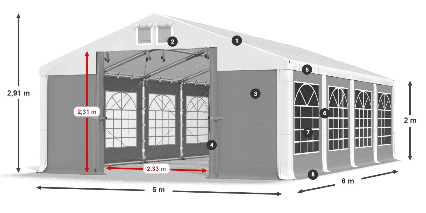 Střecha: FR 620 PVC Stěny: SD 500 PVC 2m legenda