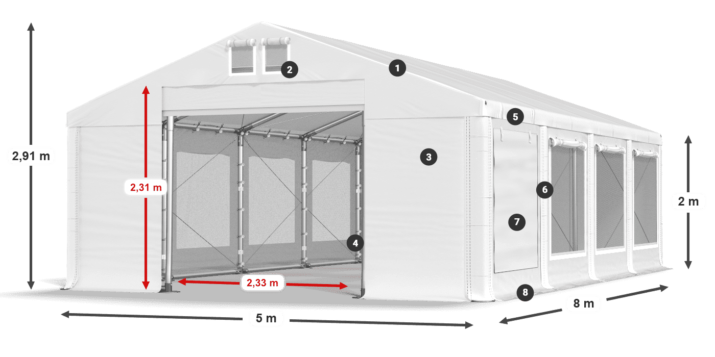 Střecha: FR 620 PVC Stěny: SD 500 PVC 2m legenda