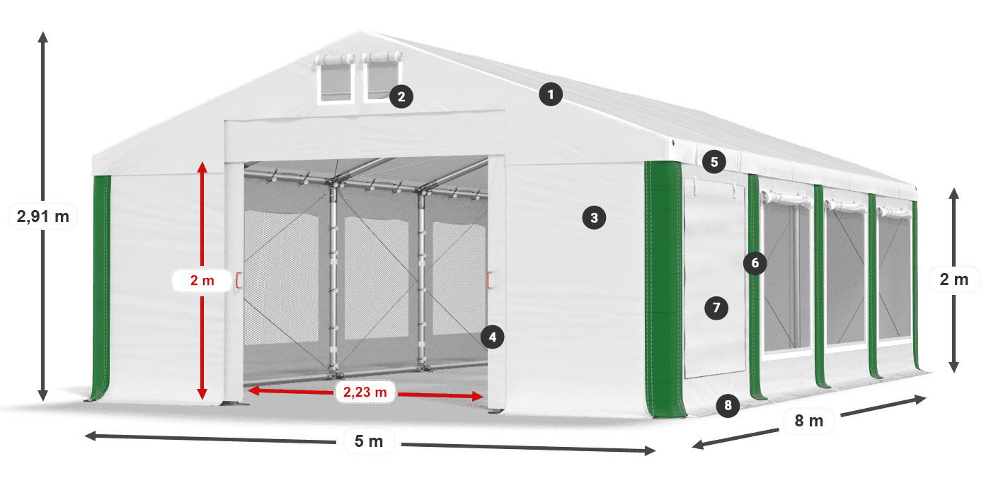 Střecha: FR 620 PVC Stěny: SD 500 PVC 2m legenda