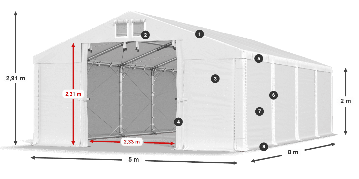 Střecha: MS 580 PVC Stěny: FR M 620 PVC 2m legenda