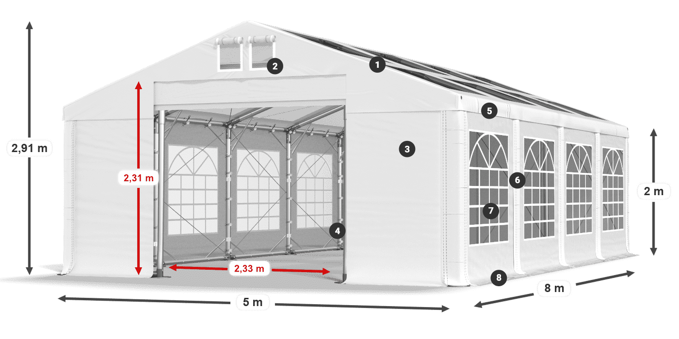 Střecha: MS T 580 PVC Stěny: FR 620 PVC 2m legenda