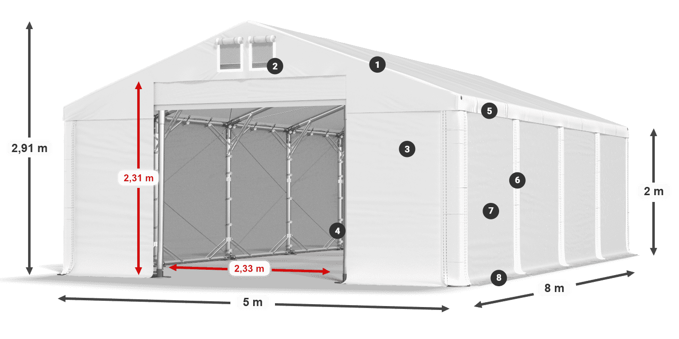 Střecha: MS 580 PVC Stěny: FR M 620 PVC 2m legenda