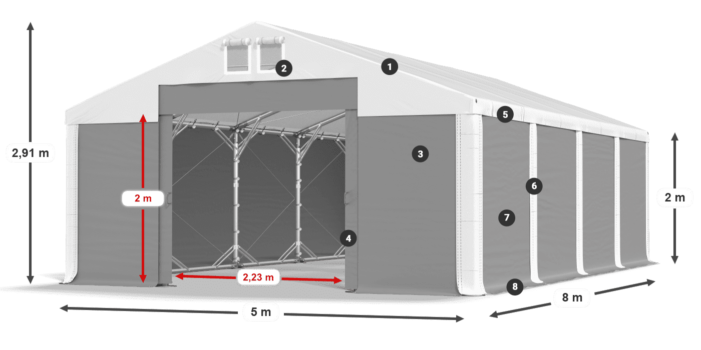 Střecha: MS 580 PVC Stěny: FR M 620 PVC 2m legenda