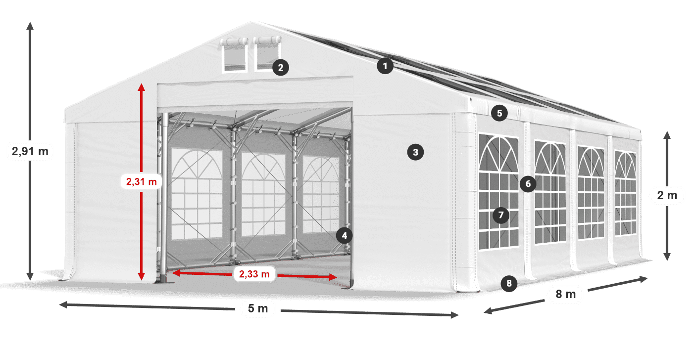 Střecha: MS T 580 PVC Stěny: FR 620 PVC 2m legenda