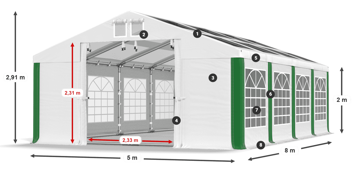 Střecha: MS T 580 PVC Stěny: FR 620 PVC 2m legenda