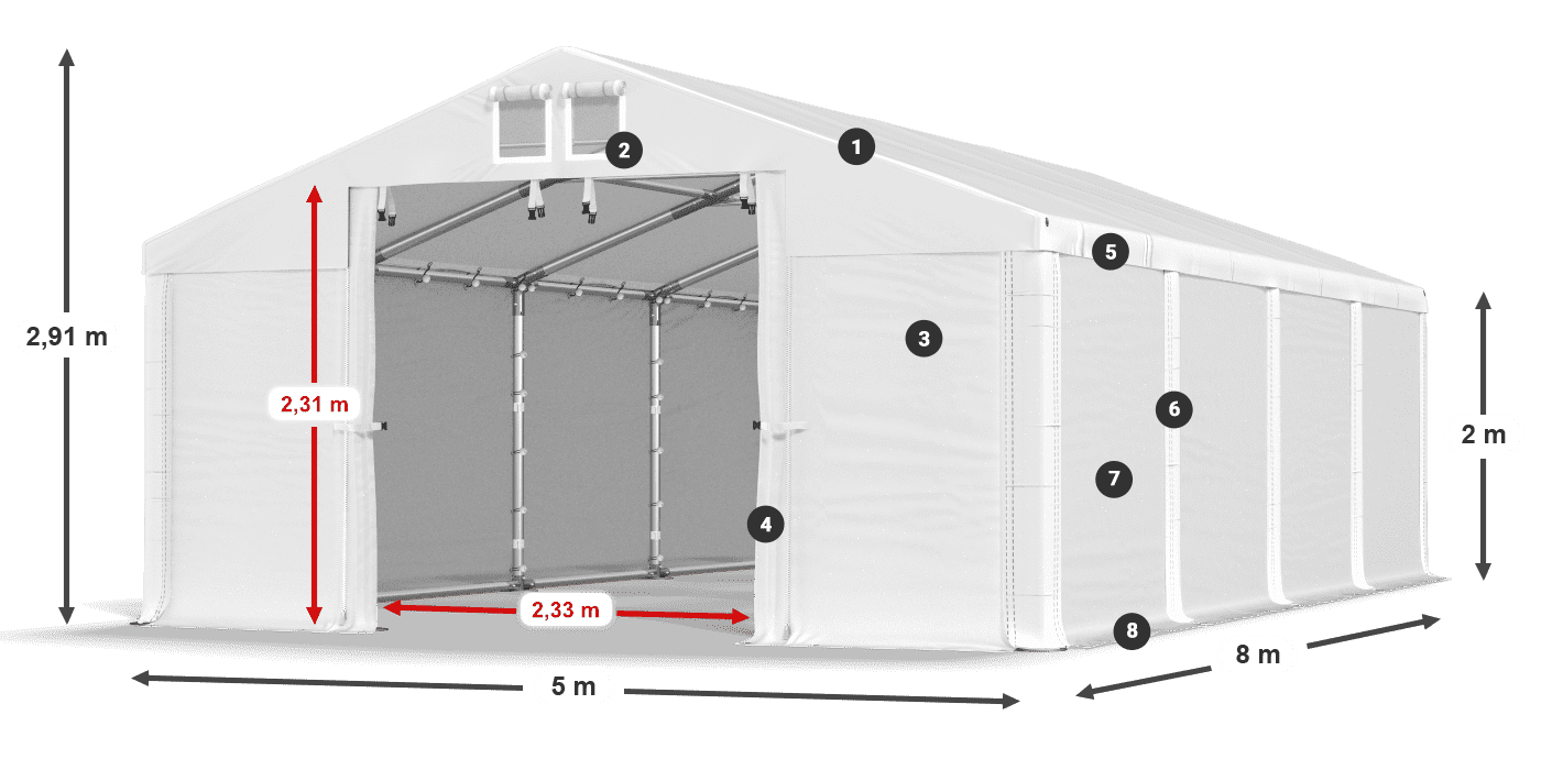 Střecha: MS 580 PVC Stěny: FR M 620 PVC 2m legenda