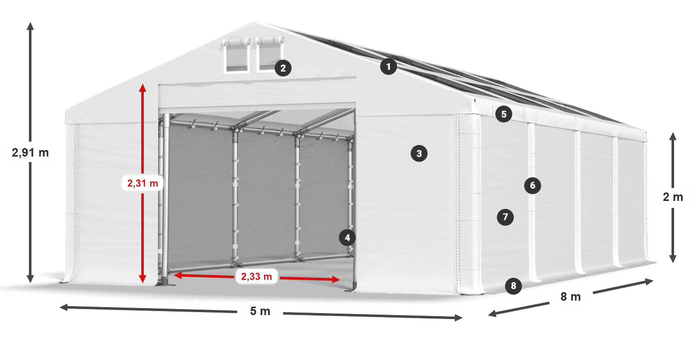Střecha: MS T 580 PVC Stěny: FR 620 PVC 2m legenda