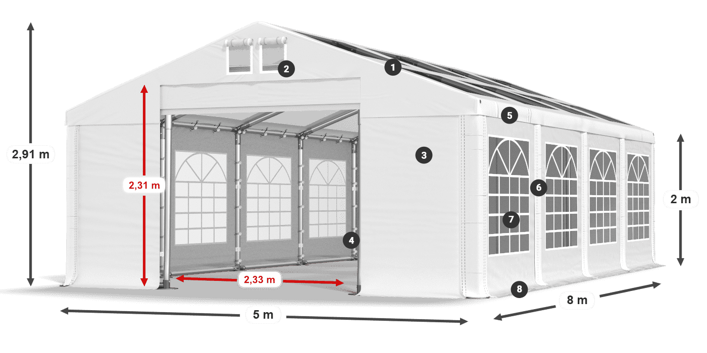 Střecha: MS T 580 PVC Stěny: FR 620 PVC 2m legenda