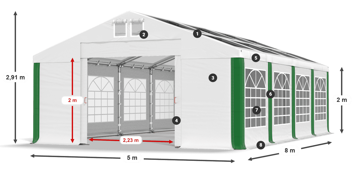 Střecha: MS T 580 PVC Stěny: FR 620 PVC 2m legenda