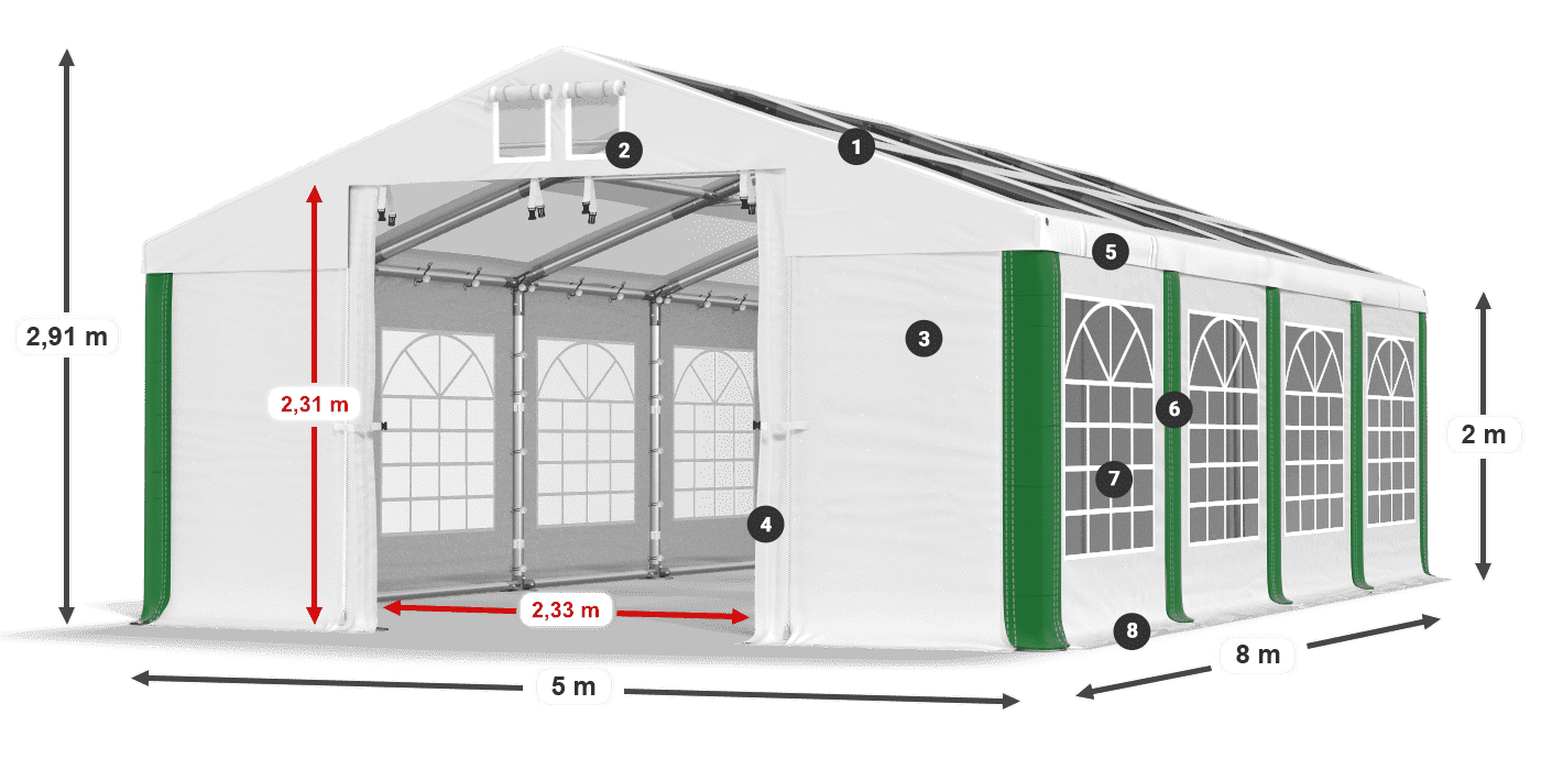 Střecha: MS T 580 PVC Stěny: FR 620 PVC 2m legenda