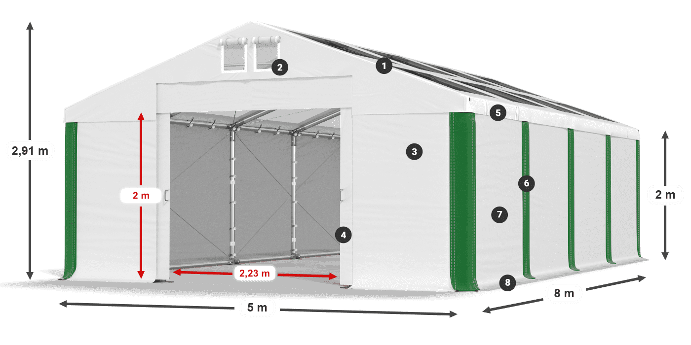 Střecha: MS T 580 PVC Stěny: FR 620 PVC 2m legenda