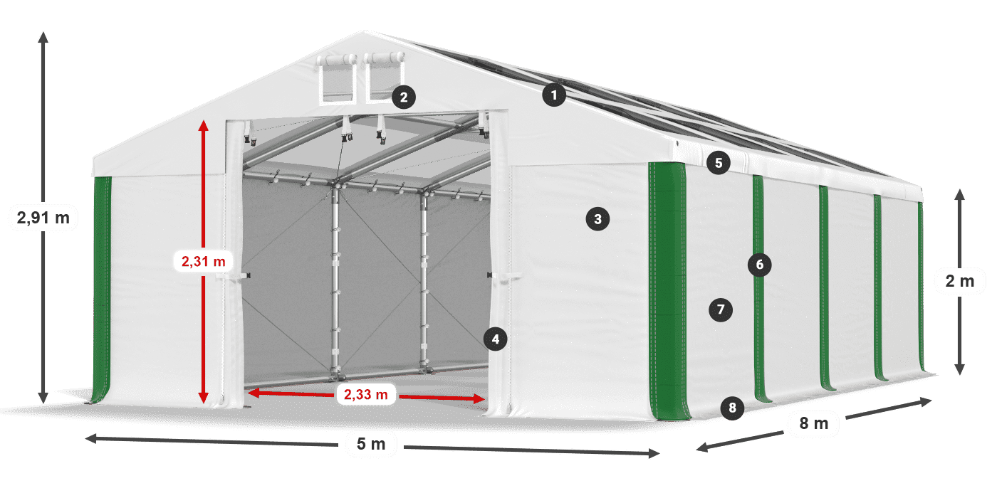 Střecha: MS T 580 PVC Stěny: FR 620 PVC 2m legenda
