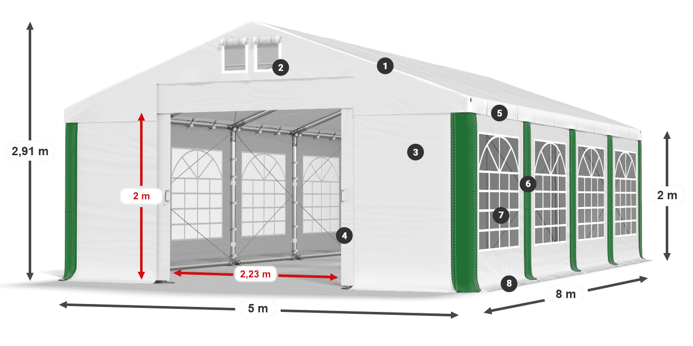 Střecha: MS 580 PVC Stěny: FR 620 PVC 2m legenda