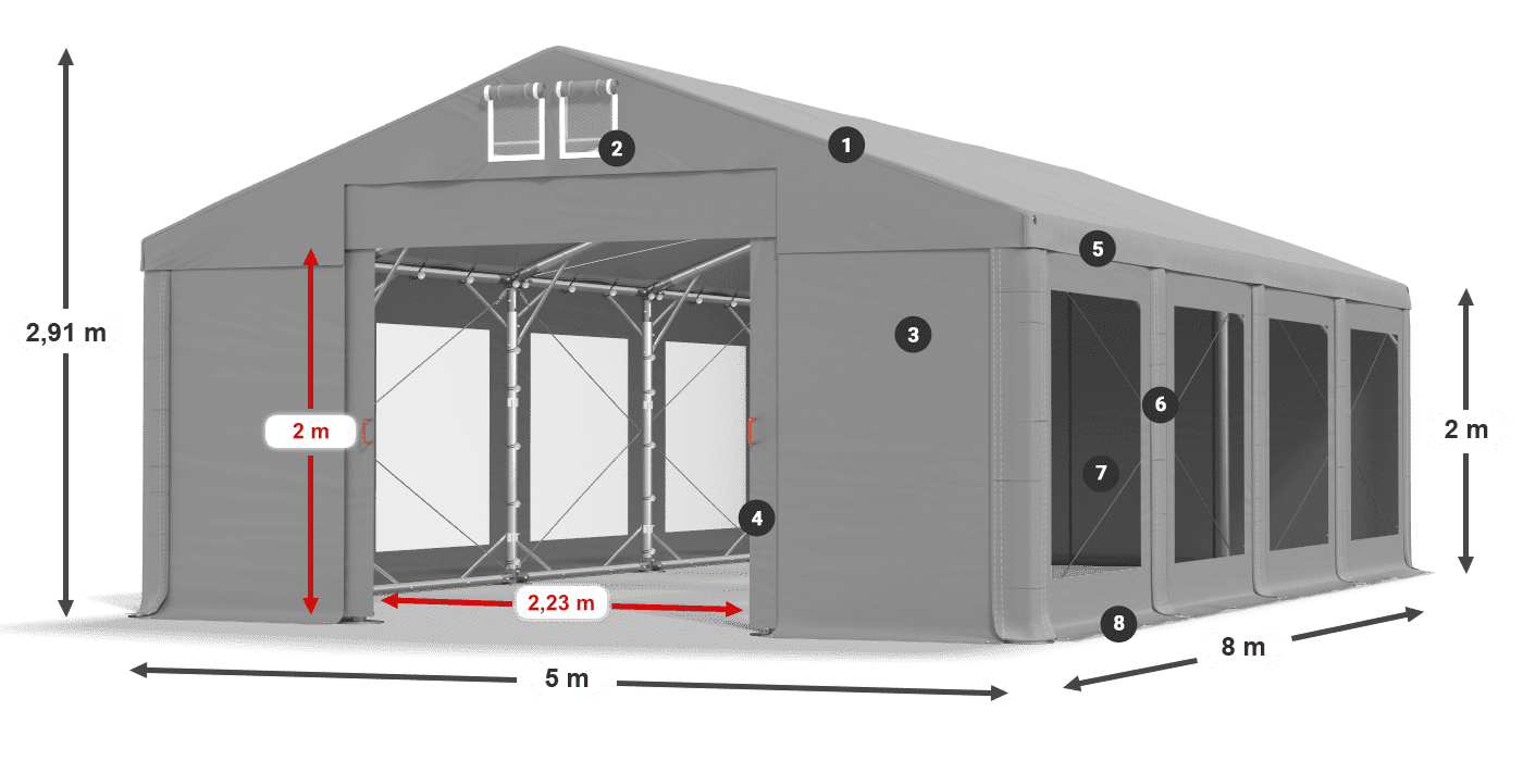 Střecha: MS 580 PVC Stěny: MS 580 PVC 2m legenda
