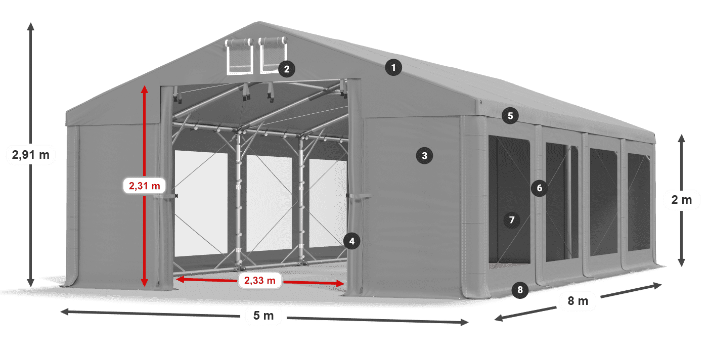 Střecha: MS 580 PVC Stěny: MS 580 PVC 2m legenda