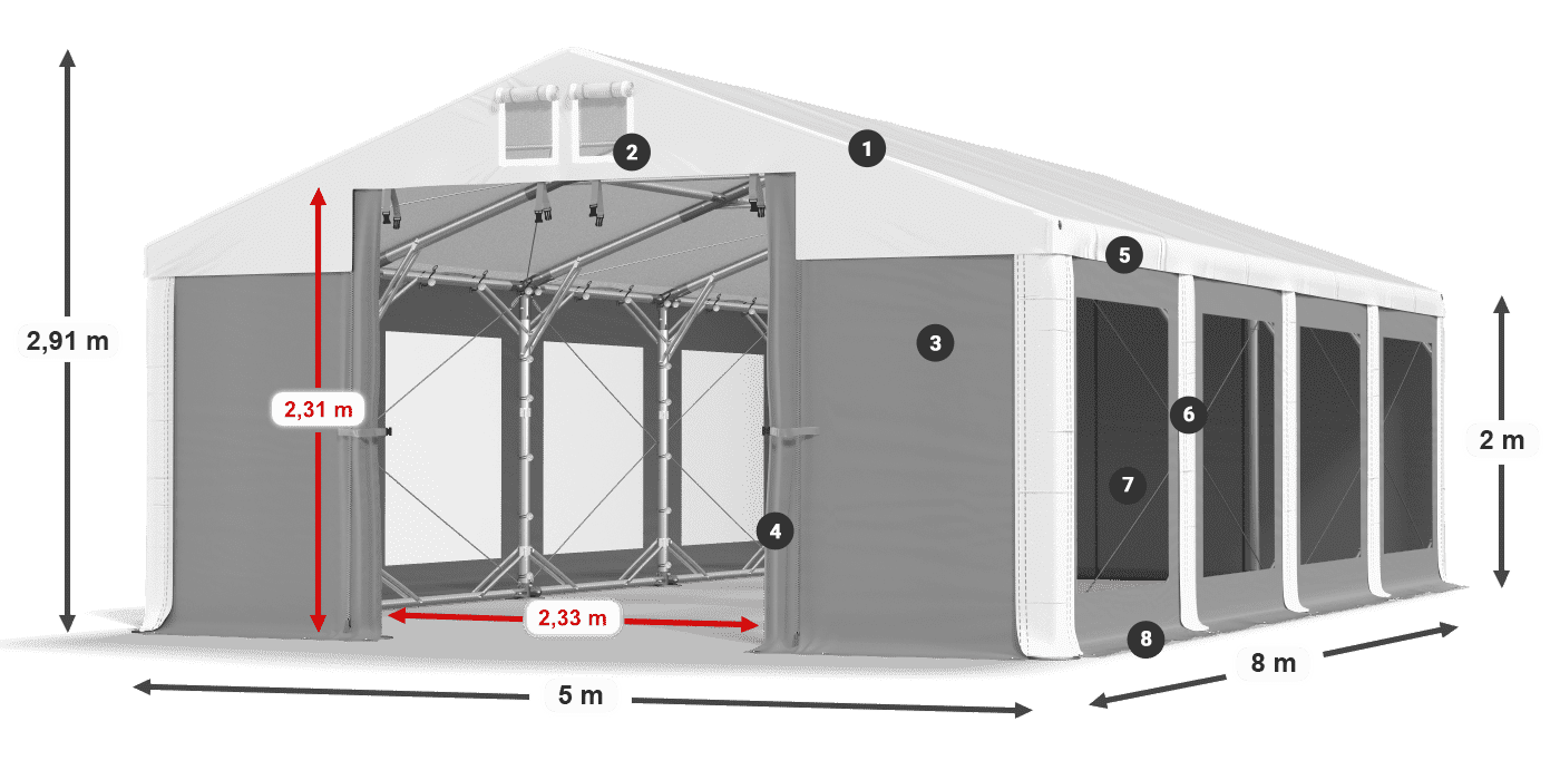 Střecha: MS 580 PVC Stěny: MS 580 PVC 2m legenda