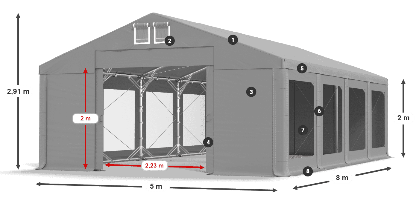 Střecha: MS 580 PVC Stěny: MS 580 PVC 2m legenda