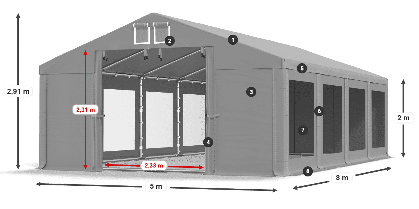 Střecha: MS 580 PVC Stěny: MS 580 PVC 2m legenda