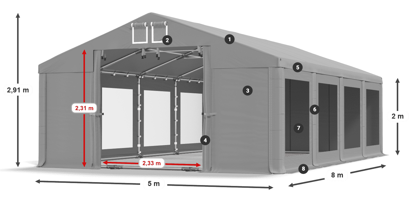 Střecha: MS 580 PVC Stěny: MS 580 PVC 2m legenda