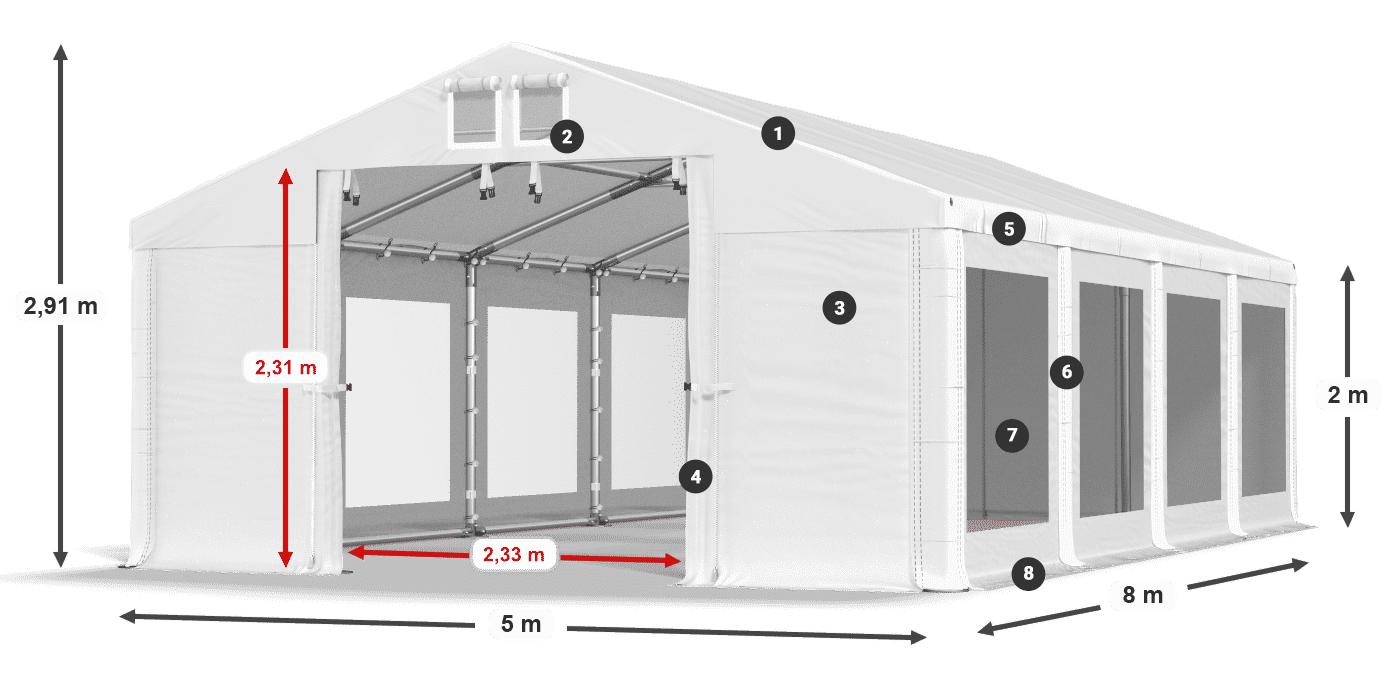 Střecha: MS 580 PVC Stěny: MS 580 PVC 2m legenda
