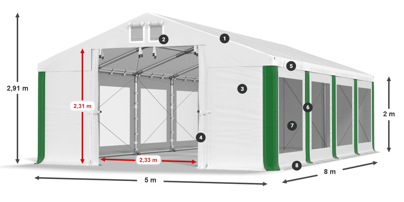 Střecha: MS 580 PVC Stěny: MS 580 PVC 2m legenda