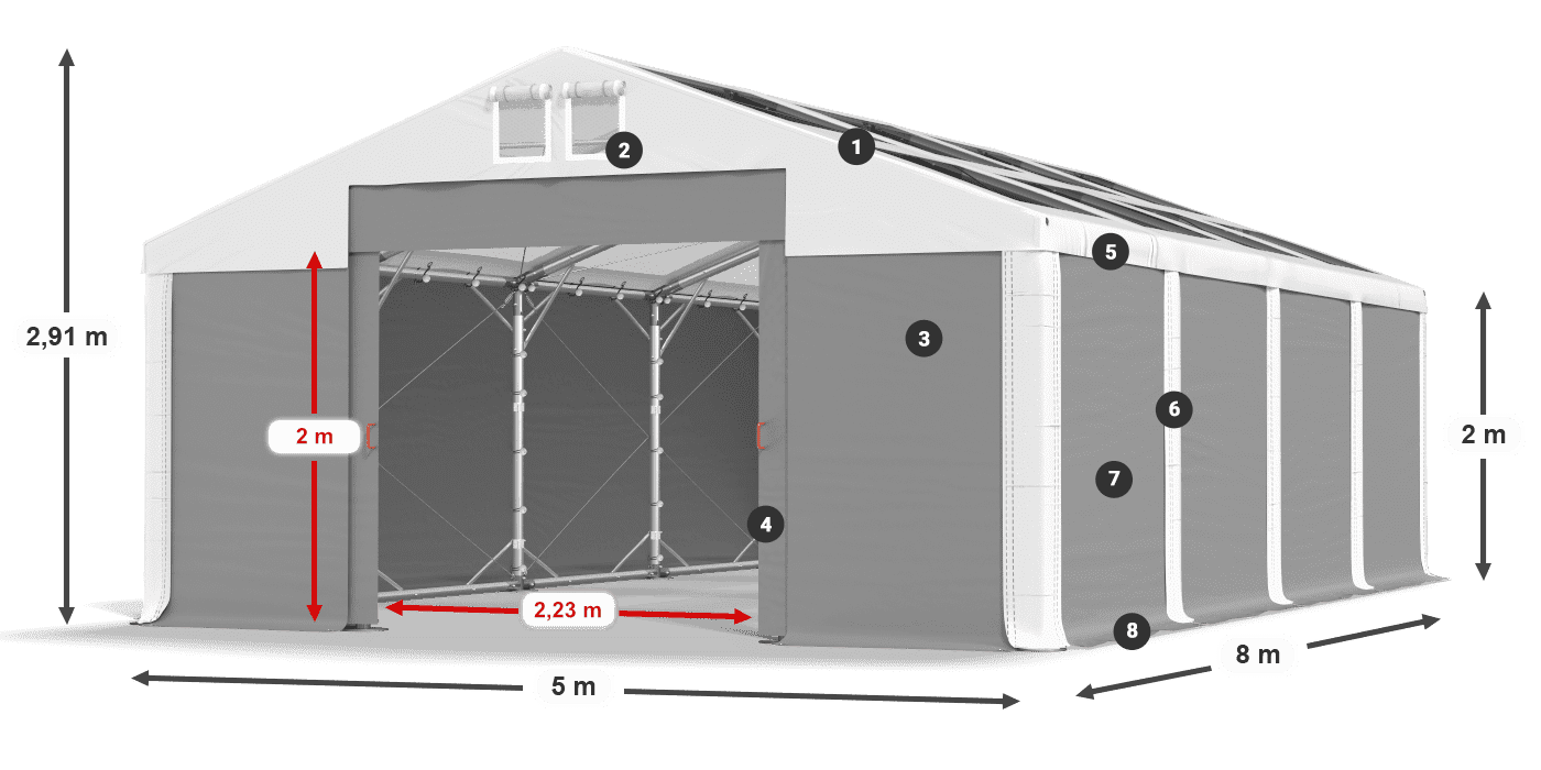 Střecha: MS T 580 PVC Stěny: SD 500 PVC 2m legenda