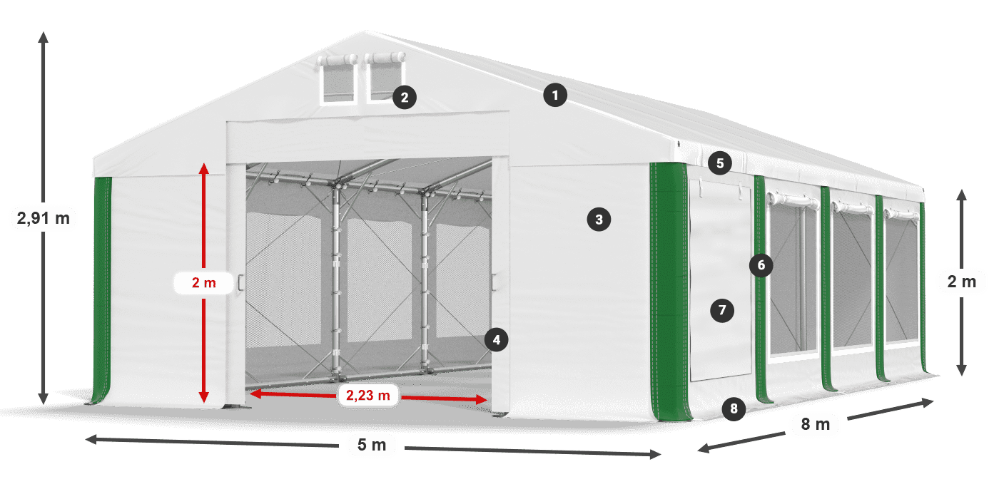 Střecha: MS 580 PVC Stěny: SD M 500 PVC 2m legenda