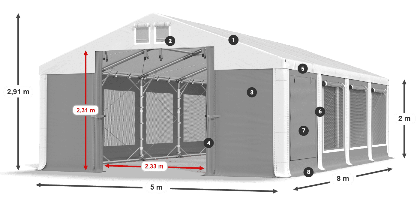 Střecha: MS 580 PVC Stěny: SD M 500 PVC 2m legenda