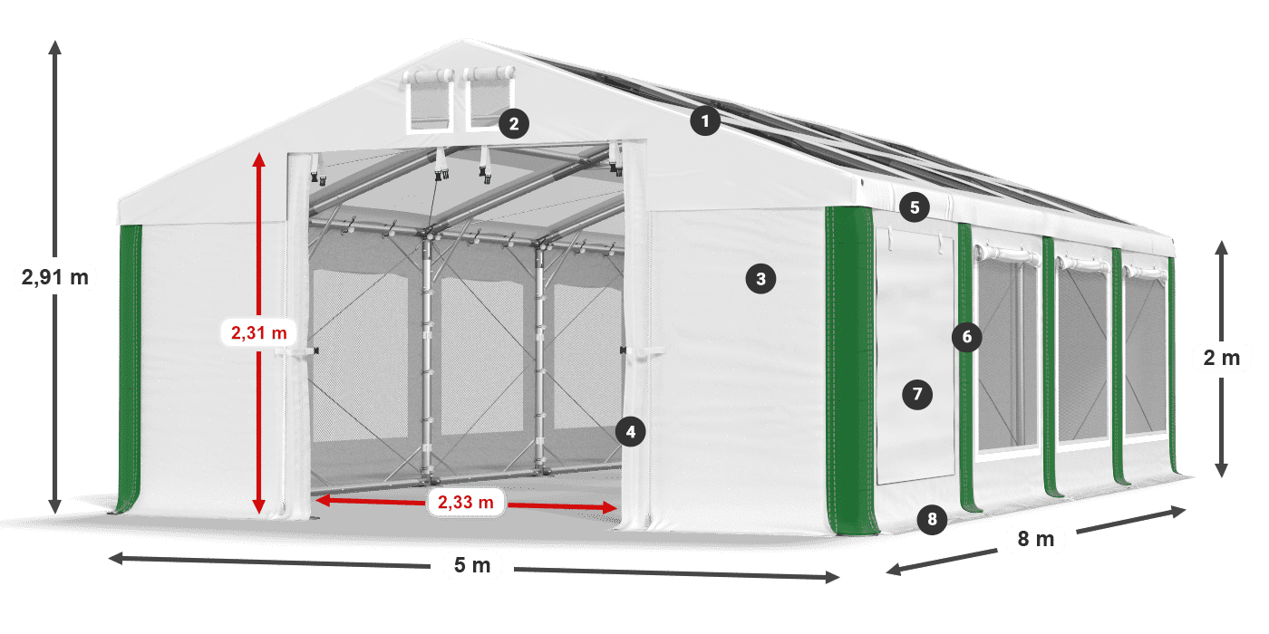 Střecha: MS T 580 PVC Stěny: SDM 500 PVC 2m legenda