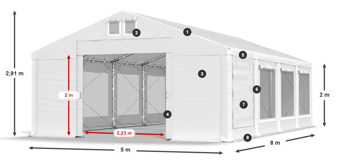 Střecha: MS 580 PVC Stěny: SD M 500 PVC 2m legenda