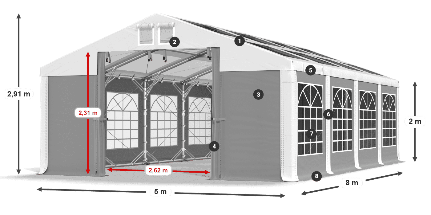 Střecha: MS 580 PVC Stěny: SD 500 PVC 2m legenda
