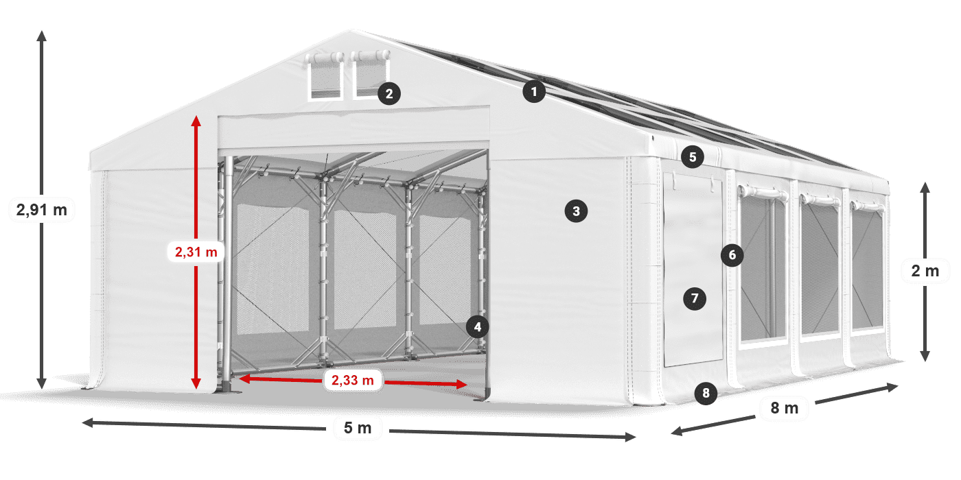 Střecha: MS T 580 PVC Stěny: SDM 500 PVC 2m legenda