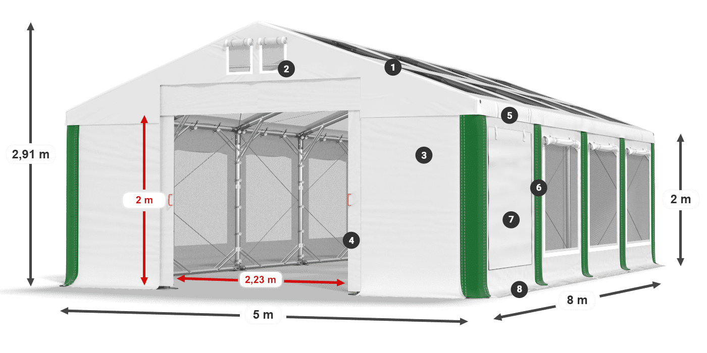 Střecha: MS T 580 PVC Stěny: SDM 500 PVC 2m legenda