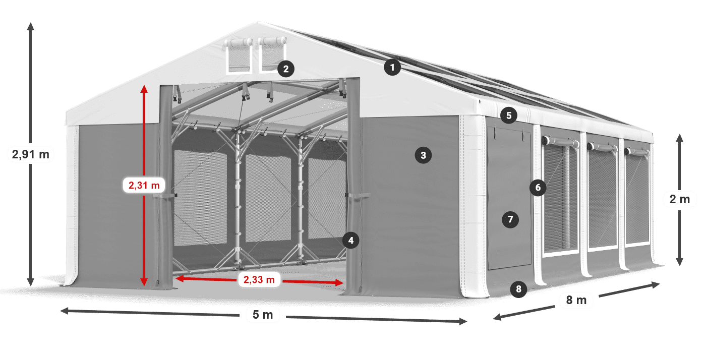 Střecha: MS T 580 PVC Stěny: SDM 500 PVC 2m legenda