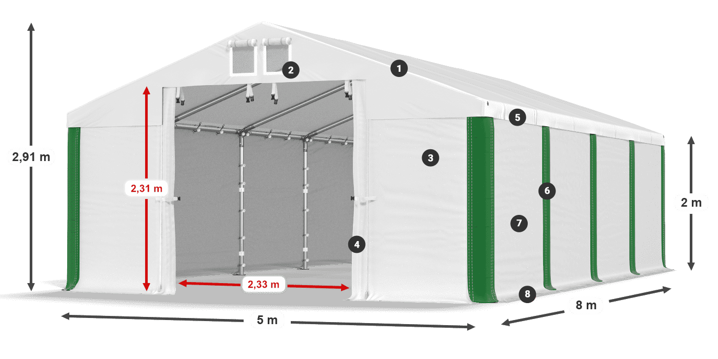 Střecha: MS 580 PVC Stěny: SD 500 PVC 2m legenda