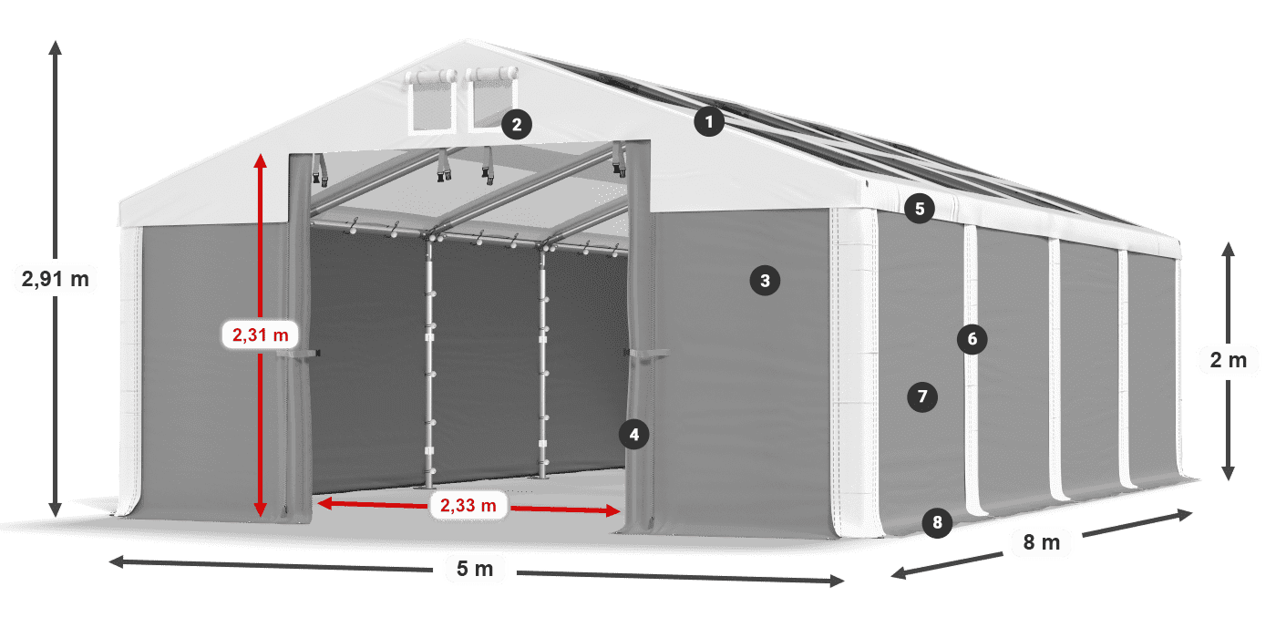 Střecha: MS T 580 PVC Stěny: SD 500 PVC 2m legenda