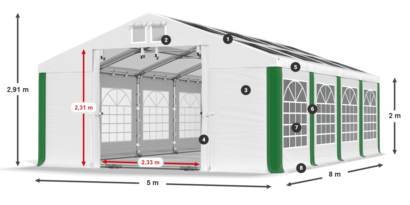 Střecha: MS 580 PVC Stěny: SD 500 PVC 2m legenda