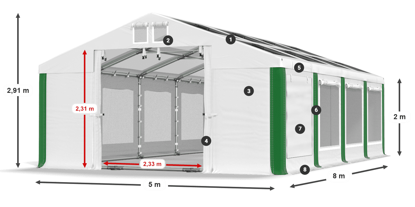 Střecha: MS T 580 PVC Stěny: SDM 500 PVC 2m legenda