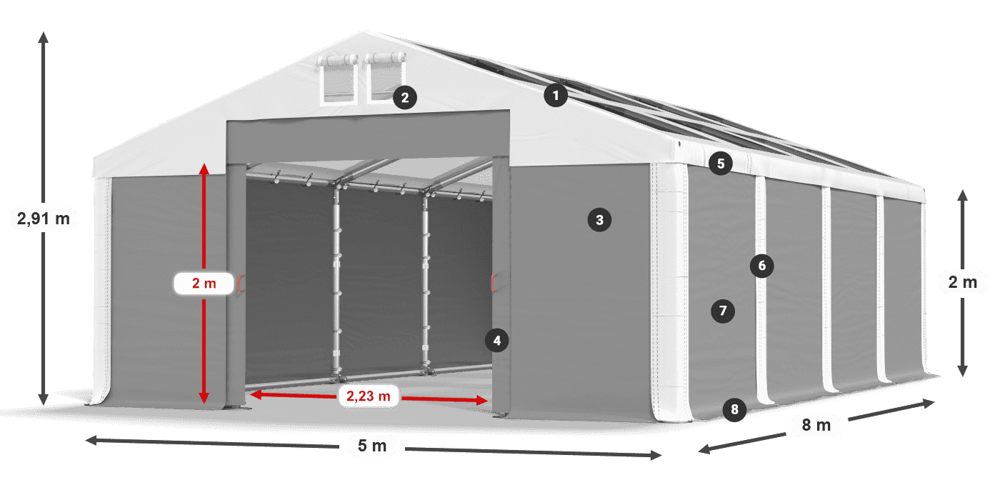 Střecha: MS T 580 PVC Stěny: SD 500 PVC 2m legenda