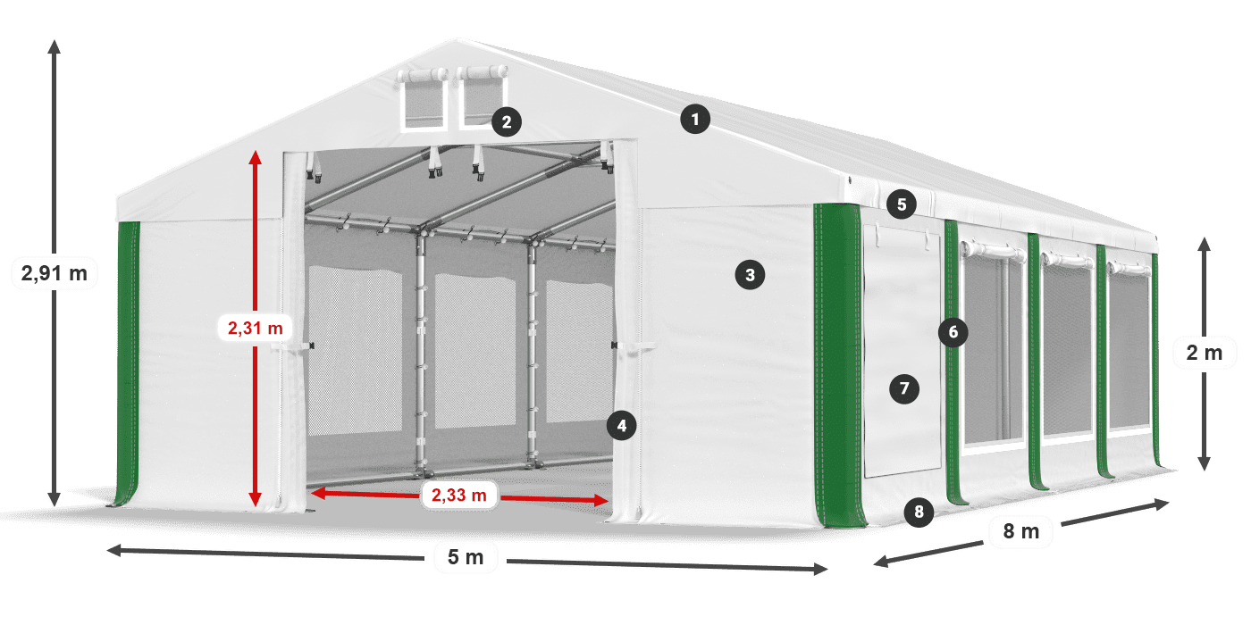 Střecha: MS 580 PVC Stěny: SD M 500 PVC 2m legenda