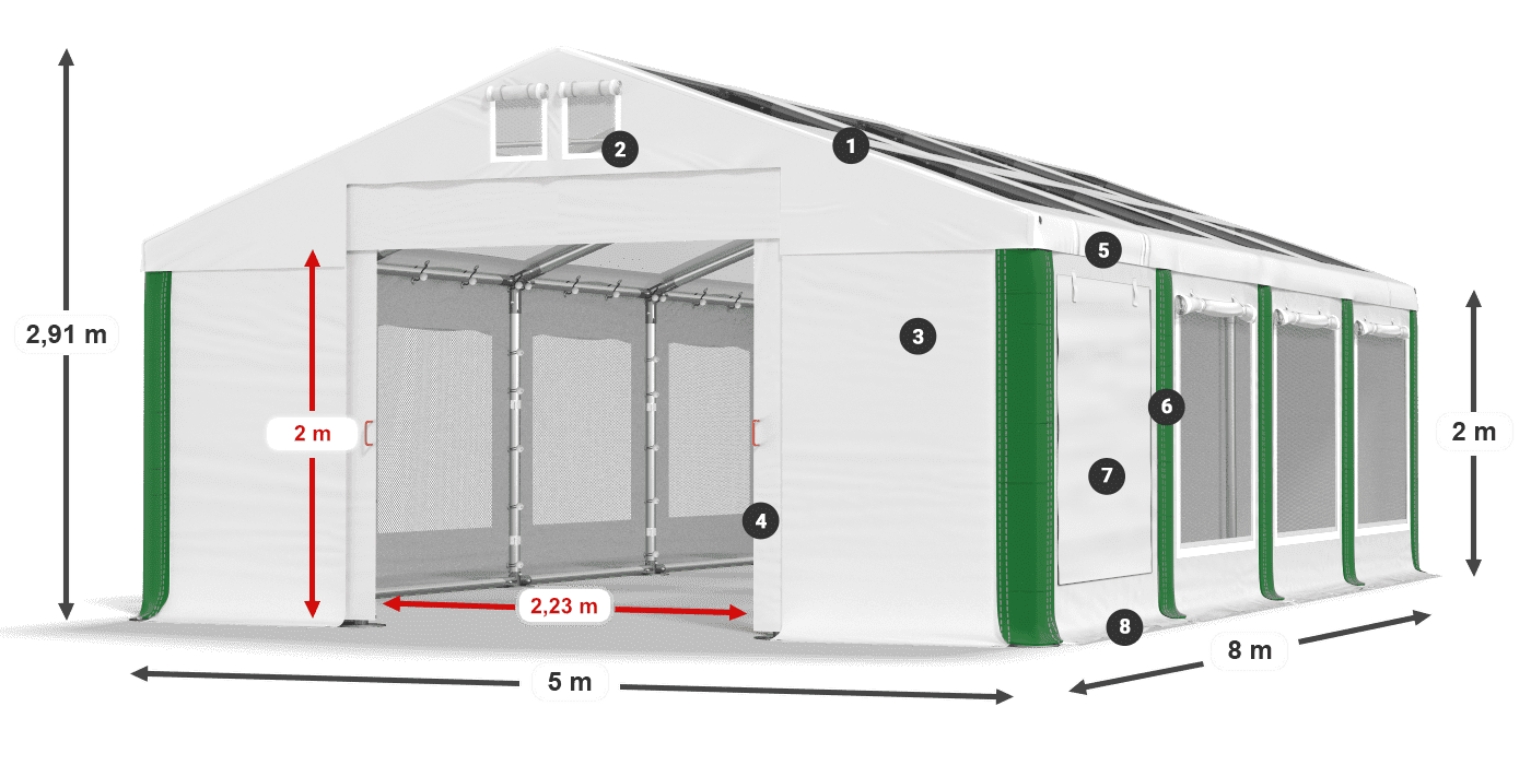 Střecha: MS T 580 PVC Stěny: SDM 500 PVC 2m legenda