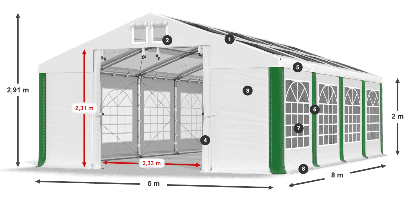 Střecha: MS 580 PVC Stěny: SD 500 PVC 2m legenda