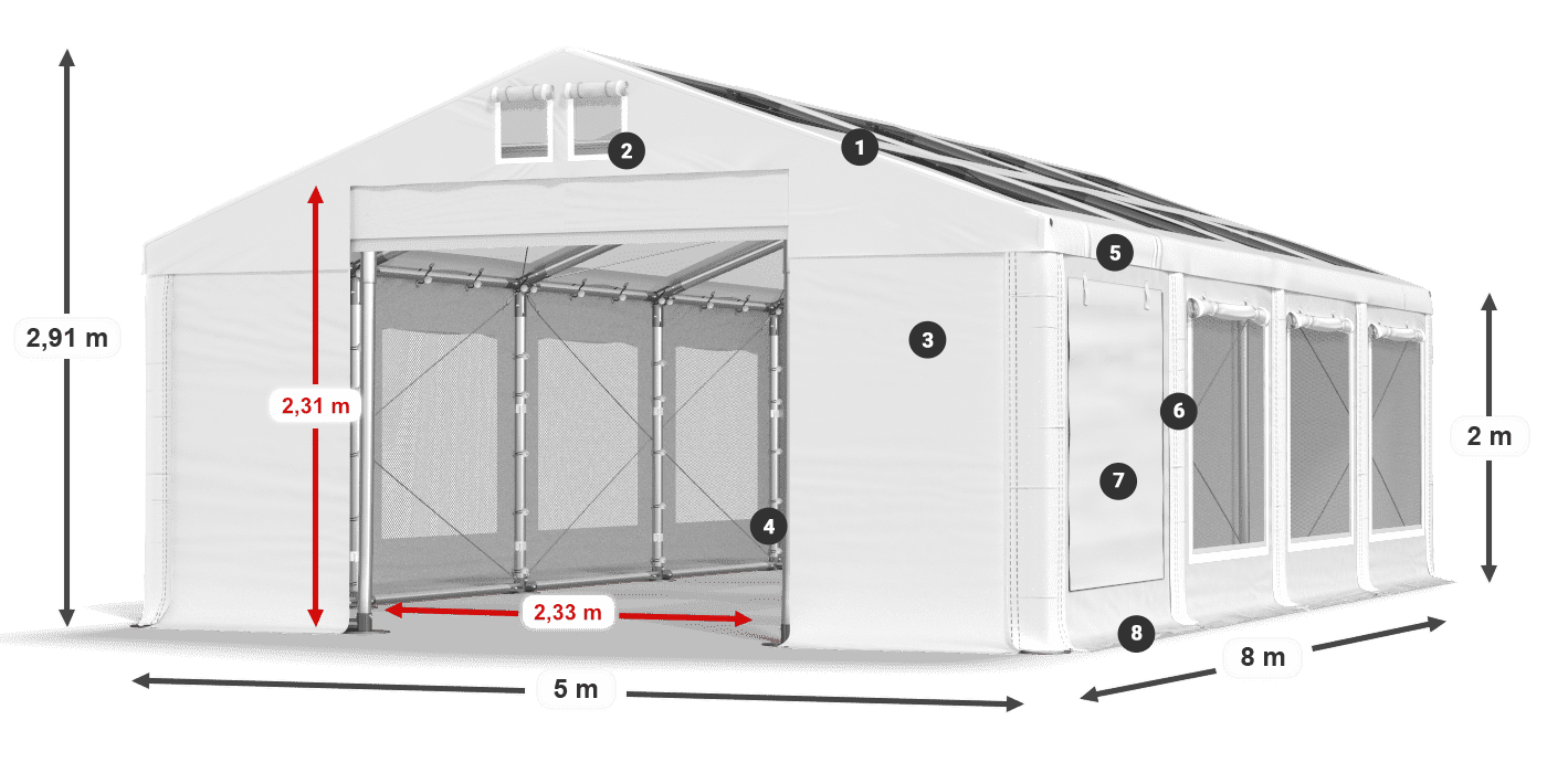 Střecha: MS T 580 PVC Stěny: SDM 500 PVC 2m legenda