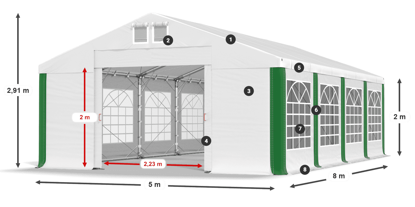 Střecha: SD 560 PVC Stěny: FR 620 PVC legenda 2m